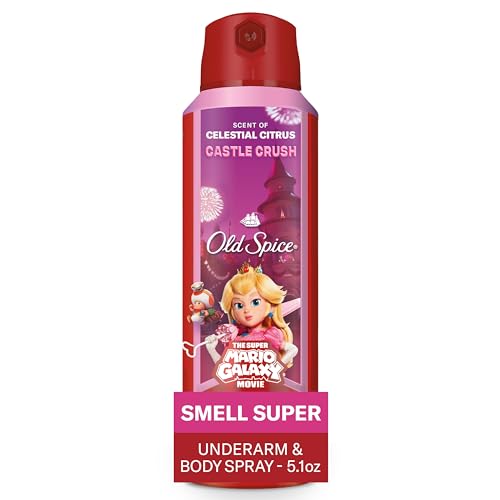 Image of Old Spice Aluminum Free Body Spray for Men, Old Spice x The Super Mario Galaxy Movie, 24 /7 Lasting Freshness, Lasting Odor Protection, Smell Super with Castle Crush, Celestial Citrus Scent, 5.1 oz