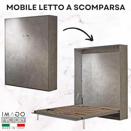 IMAGO FACTORY Kento – Klappbett, Funktionsbett, Schrank mit Doppelklappbett, Wandbett, Platzsparend Bett, Matratze Nicht Enthalten, das Bett Kommt Zerlegt an, Betonfarbe – Bild 4