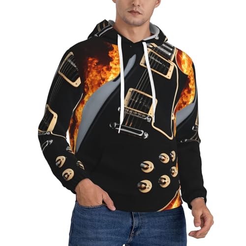 Sweat capuche homme imprimé guitare avec poche kangourou en polyester durable