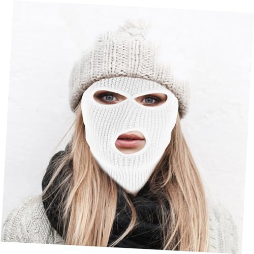 VALICLUD Mascarilla de esquí con 3 agujeros para hombres y mujeres, balaclava tejida, máscara facial para actividades al aire libre, cálida y cómoda para esquí y ciclismo, blanco miniatura 7