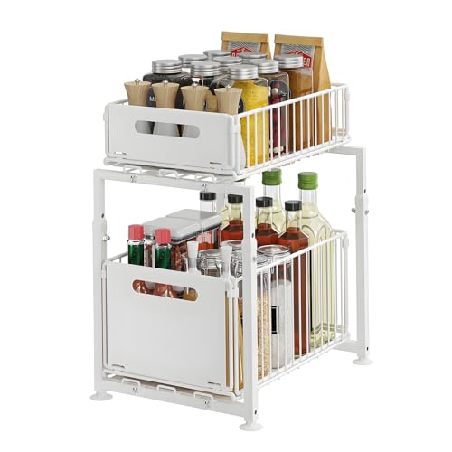 Catálogo de Almacenaje bajo fregadero los mejores 10. 48 Organizador para Bajo Fregadero 2 Niveles, Organizador Bajo Fregadero con Cajones Deslizantes Estante Metálico Ajustable en Altura para Cocina y Baño