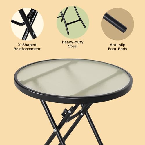 Abba-Patio-Outdoor-Side-Table-Round-Folding-Table-with-Tempered-Glass-Tabletop-Portable-Bistro-Coffee-Table-for-Yard-Balcony-Garden-Poolside-SunroomFrosted-Glass Abba Patio Outdoor Side Table Round Folding Table with Tempered Glass Tabletop Portable Bistro Coffee Table for Yard Balcony Garden Poolside SunroomFrosted Glass