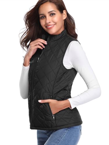 fuinloth Damen Weste, Herbst Leichte Steppweste Westen Ärmellos Jacke Kurz Vest Gilet Schwarz XXL
