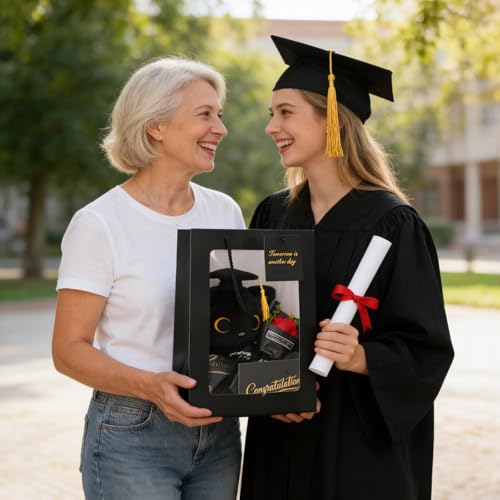 Image of 2026 Graduation Gift Set - Black Cat Plush with Soap Rose Bouquet & Card, Class of 2026 Stuffed Animal for Her, Him & Kids, High School College Graduate