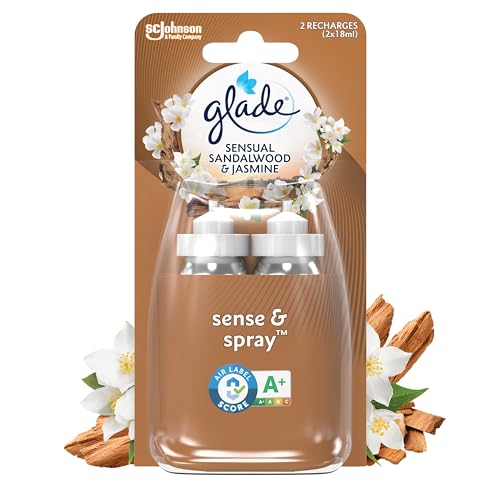 Glade Sense & Spray Recharge Duopack Diffuseur à Détection de Mouvement - Infusé Aux Huiles Essentielles - Jusqu'à 4 Mois de Parfum - Sensual Sandalwood & Jasmine -...