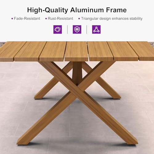 Image of PURPLE LEAF 7 Pieces Longer Patio Dining Set with Outdoor Aluminium Dining Table and Woven Chairs Modern Metal Furniture Cushions Sets for Garden Yard Indoor Decor Kitchen Teak