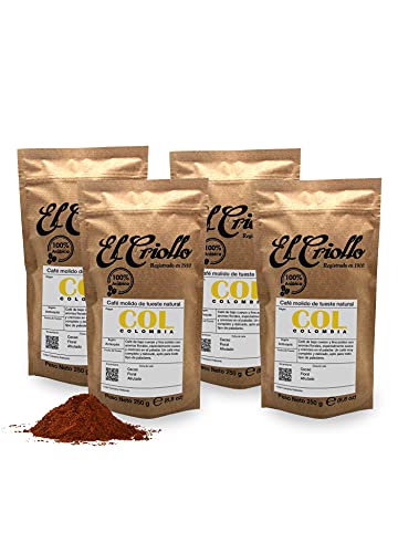 Café de Colombia MOLIDO - Cafés El Criollo | Finca Santa Bárbara | Café de Especialidad 100% Arábica y de Tueste natural | Pack de 4x250gr (1kg)