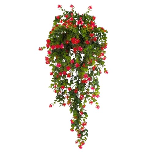 Image of Tdas Artificial Hanging Plants Leaves Eucalyptus Ivy Garlands Plant Greenery Vine Creeper Home Decor Door Wall Balcony Decoration Party Festival - 1 Pcs (Red)