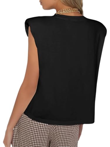 SOFIA'S CHOICE Women's Shoulder Pad Tops Summer Casual Tank Top Round Neck Loose Sleeveless Shirt3