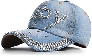 قبعة بيسبول نسائية جينز مزينة بالكريستال، قبعة شمس صيفية، أزرق فاتح