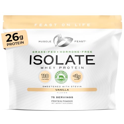Muscle Feast Grass-Fed Whey Protein Isolate, All Natural Hormone Free Pasture Raised, Whey Isolate Protein Powder for Men and Women, Clean, Gluten-Free, Delicious Isolate Protein - Vanilla, 5lb Muscle Feast Grass-Fed Whey Protein Isolate, All Natural Hormone Free Pasture Raised, Whey Isolate Protein Powder for Men and Women, Clean, Gluten-Free, Delicious Isolate Protein - Vanilla, 5lb