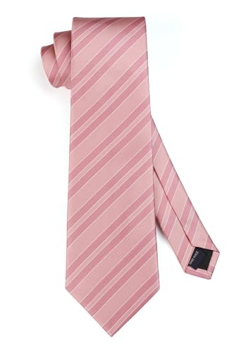 Image of HISDERN Mens Tie Striped Ties and Handkerchief Set Business Formal Woven Pocket Square Wedding College Stripe Necktie