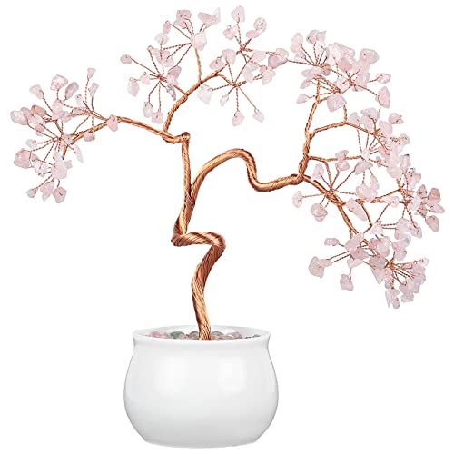 Nupuyai Rose Quartz Crystal Money Tree with Ceramic Base