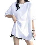 [SLEEPSINERO] 【骨格ストレートの着痩せ！】 tシャツ レディース 半袖 ゆったり 体型カバー ティーシャツ 夏服 大きいサイズ 吸汗速乾 クルーネック 通気 防臭 蒸れない レディーストップス 夏 カットソー ロング 5分袖 おしゃれ (L,ホワイト)