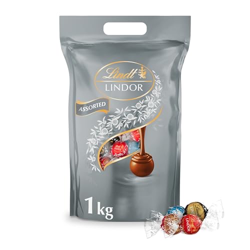 Lindt Lindor Silver Assorted Chocolate Truffles 1kg Bag (Approx. 80 Balls) Smooth Filling Gift Birthday Congratulations Sharing Treat