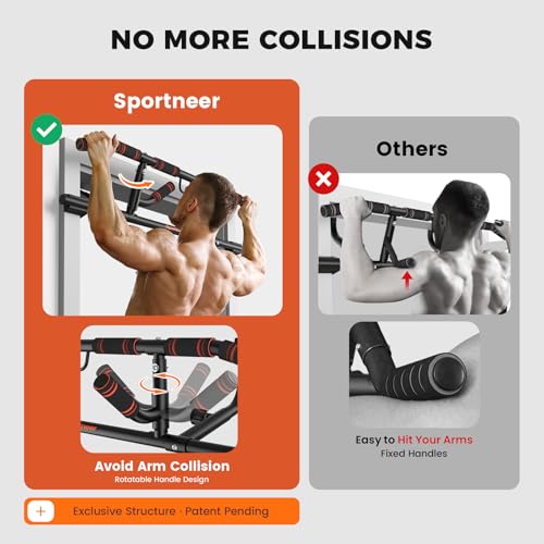 Image of Sportneer Doorway Pull Up Bar with Folding Handle Multi-Grip Chin Up Bar, 440lb Capacity, Strength Training for Upper Body Fitness, Indoor Pull-Up Bar for Home Gym
