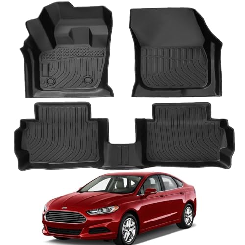 All Weather Rubber Car Floor Mats for 2013-2016 Ford Fusion Full Set Includes 1st and 2nd Rows Maximum Coverage Laser Measured Non Slip Easy to Clean