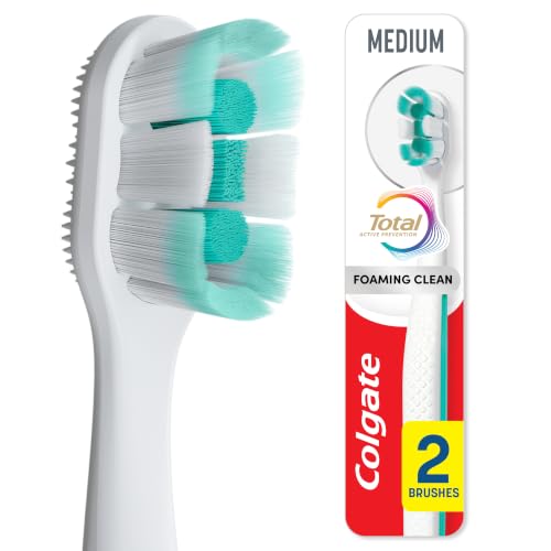 Colgate Total Foaming Clean Medium Toothbrush, White, 2 Pack - image 1
