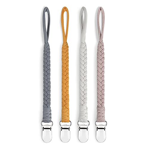 Image of Sugee Pacifier Clip for Baby Boys Girls Paci Holder Universal Braided Pacifier Holder Leash Soothie Binky Clips by Hand-Made Braided 4 Pack