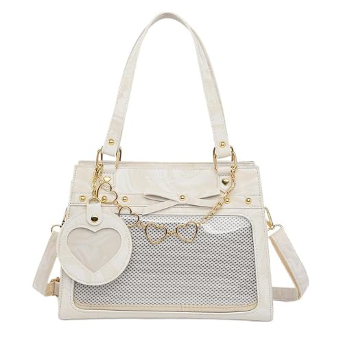 Kawaii Ita Tote Bag Versatile PU Leather Handbag Kawaii Cute Clear Window Pin Insert with