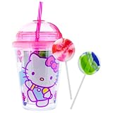 Galerie Hello Kitty Dome Tumbler with Lollipops, Reusable Drinkware with Assorted Fruit Flavored Treats, Easter Basket Filler