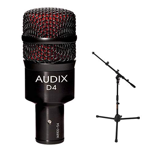 Audix D4 Hypercardioid Dynamic Instrument Microphone With Ms-5220T Short Tripod Microphone Stand And Telescoping Boom #TOP18