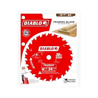 Diablo Framing Saw Blade for Wood - 6-1/2 Diameter, 24 ATB Teeth, 5/8 Arbor, .059 Kerf, 18-Degree Hook Angle, .039 Plate, 8800 Max RPM - D0624A