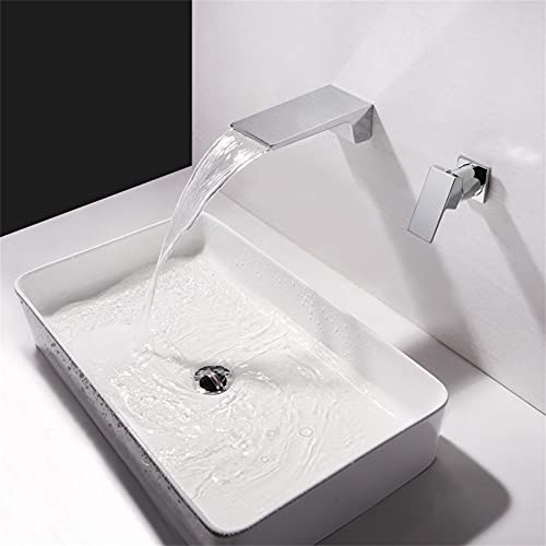 Grifo de lavabo mural con diseño cascada y control de una manija 3