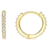Thin Mini Ear Huggie Hoop Earrings Micro pave CZ Cartilage Hoops Sterling Silver 12mm 18K Yellow Gold Plated
