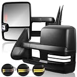 KUIPERAUTO Power Heated Towing Mirrors Compatible for Chevy Silverado Suburban Tahoe GMC Serria Yukon 1999-2002 w/Sequential Amber Turn light Clearance Lamp White Running Light (Set of 2)-Black