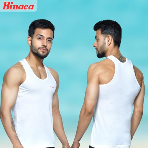 Image of Binaca Pears Sleeveless Vests for Men, Pack of 3 & 5 White Vests, Comfortable Cotton Inner Vest & Sando Baniyan for Gym & Sports