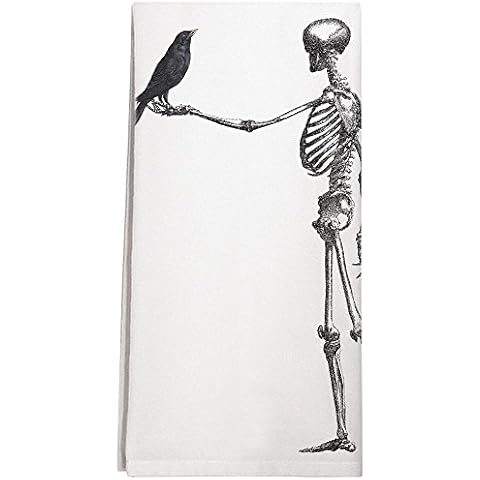 Montgomery Street Skeleton and Raven Cotton Flour Sack Dish Towel Cover