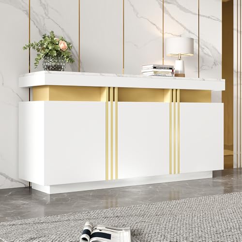 PUGSDRLY 140 * 38 * 70 cm Buffet Moderne, 3 Portes, Armoire de Salle à Manger avec séparateurs réglables, Parfait pour la Cuisine, Le Salon, la Salle à...