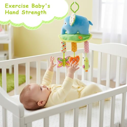 Image of SNOWIE SOFT Baby Toys for 6 to 12 Months Hanging Plush Elephant Toy with Rattles and Stuffed Toys Pendants, Soft Crib Stroller Car Seat Sensory Toy Development New Born Baby Gifts