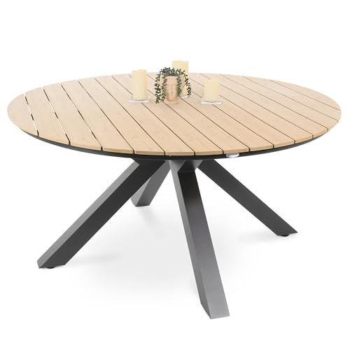 di volio Gartentisch Ravello ø 150 cm, rund - Gartentisch - wetterfest & langlebig, aus Aluminium, Holzoptik (Beige)
