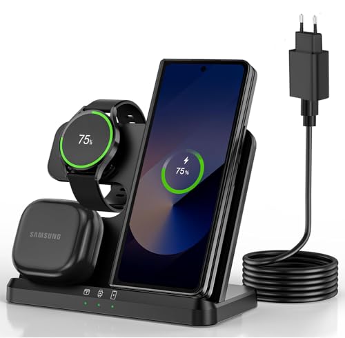 Chargeur sans Fil 3 en 1 pour Samsung S26 S25 S24 S23 Ultra, Station de Charge sans Fil pour S24ultra/S22Ultra/S23/Z Fold4/Flip4, Galaxy Watch8...
