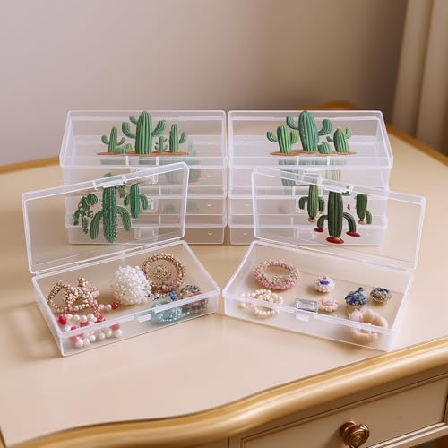 Image of Goodma 8 Pieces Cactus Image Pattern Rectangular Clear Plastic Boxes | Empty Storage Organizer Containers, Hinged Lids, For Small Items and Craft Projects, 5.3 x 3.1 x 1.2 inch