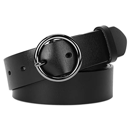 Classic Round Buckle Leather Belt - Women's Fashion Waist Belt for Dresses, Jeans and Pants