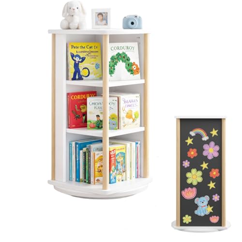 Rotating-Bookshelf-for-Kids-4-Tier-Spinning-Bookcase-Tower-Space-Saving-Small-Bookshelf-for-Bedroom-Playroom-Classroom-Wooden-Kids-Book-Storage-Organizer Rotating Bookshelf for Kids, 4 Tier Spinning Bookcase Tower, Space Saving Small Bookshelf for Bedroom Playroom Classroom, Wooden Kids Book Storage Organizer - Image 1