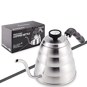 Stainless Steel Tea Coffee Kettle with Thermometer, Gooseneck Thin Spout for Pour Over Coffee Pot, Works on Stovetop…