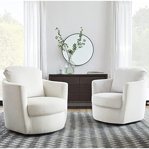 Volans Swivel Living Room Chairs, Corduroy Fabric Upholstery Barrel Swivel Accent Chair Living Room Sofa Furniture, Set of 2, Ivory