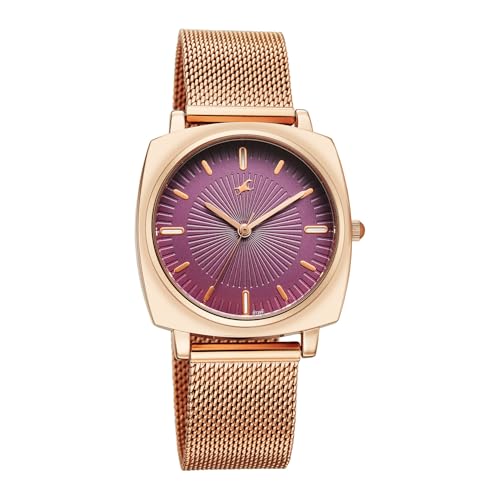 Image of Fastrack Stunners X Quartz Analog with Purple Dial Rose Gold Stainless Steel Strap Watch for Girls - 68043WM04