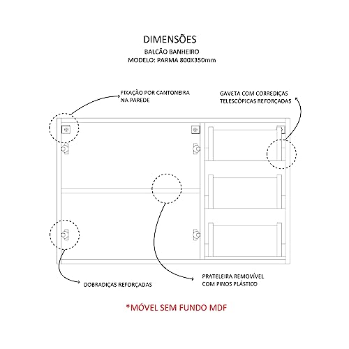 Balcão Banheiro Parma Com Tampo E Cuba - Mdf 80cm