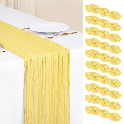 Showgeous 10 Pack Light Yellow Cheesecloth Table Runners, 17 x 108 Inches