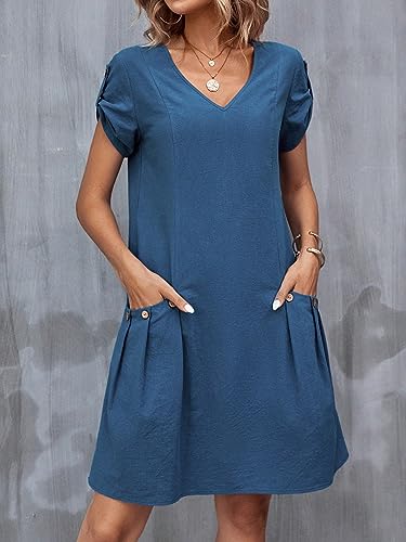Robe tunique bleue à boutons REDESYN Large de qualité - 7