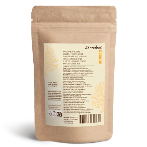 Kamillenblüten getrocknet lose 500g | ganze Kamillenblüten getrocknet | Kamillentee aus Blüten-Köpfen | 100% natürlich | leicht bitterer und milder Geschmack | vom Achterhof