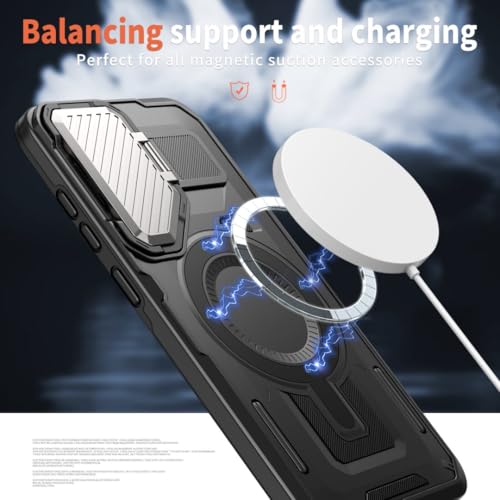 Image of YUWOO Back Cover for Samsung Galaxy S24 FE 5G|Compatible with MagSafe|Camera Cover Stand|Military Grade Protection|Rugged Magnetic Phone Case Back Cover for Samsung Galaxy S24 FE 5G