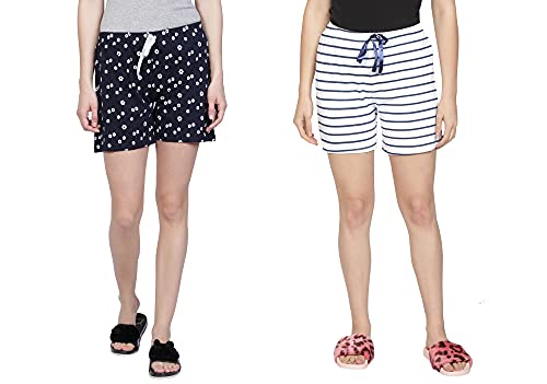 Image of Club A9 Womens 100% Organic Cotton Printed Regular Shorts - Pack of 2 (Multicolor)