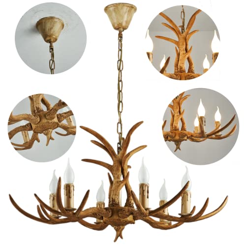 Tfcfl Antler Chandelier, Resin Deer Horn Ceiling Light With 6 Socket Vintage Pendant Light American Rural Countryside Antler Lighting Fixture For Living Room, Bar, Cafe, Bedroom Home Deer Decor #TOP3