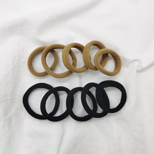 Thick Hair Ties Ponytail Holders-OakMethod No Tangle Hair Bands-Stretch Cotton Hair Ties Bands for Women 50pcs(Black+Blonde)